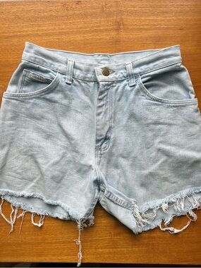 Wrangler Light Blue Distressed High-Rise Denim Shorts